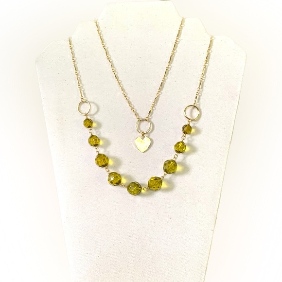 🦚August Birthstone Peridot Color Faceted Bead Heart Multi-Functional Necklace - Picture 2 of 6